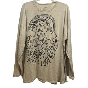 Natural Life Cream Peace Love Cotton Long Sleeve Shirt Size XXL